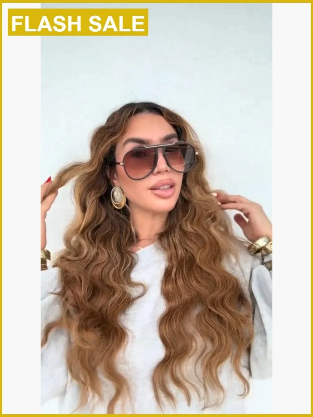 Oversized Aviator Sunglasses Retro Gold Metal Square Shades